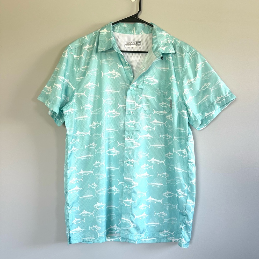 Men's Performance Short Sleeve Button Up Quick Dry Fishing Shirt Size M